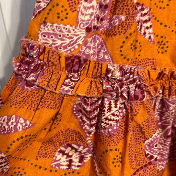 House Of Harlow 1960 Orange Floral Bird Boho Tiered Mini Dress Ruffle Small - Picture 2 of 7